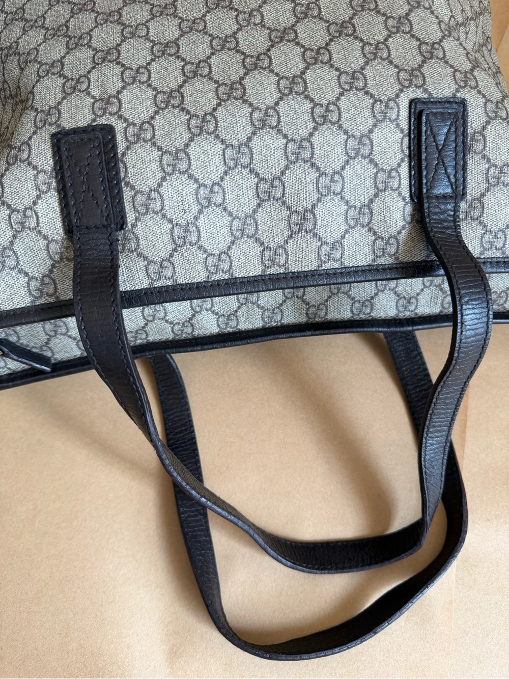 Gucci Brown GG Canvas Tote with Dark Brown Leather Trim - Picture 3 of 15